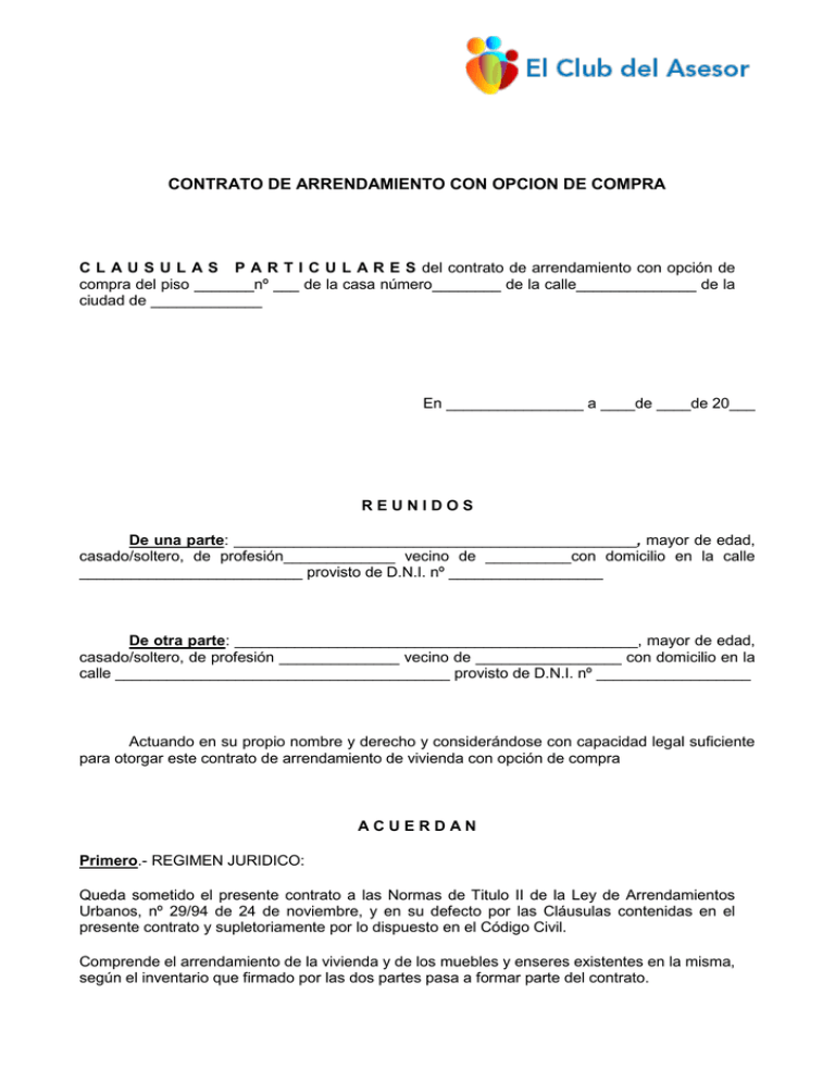 Contrato De Arrendamiento Con Opcion De Compra 1900