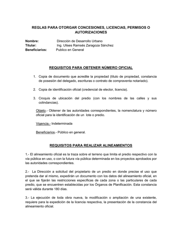 REGLAS PARA OTORGAR CONCESIONES LICENCIAS