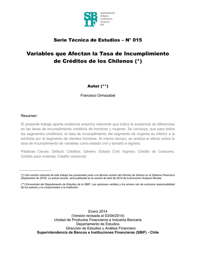 Variables Que Afectan La Tasa De Incumplimiento De Cr Ditos