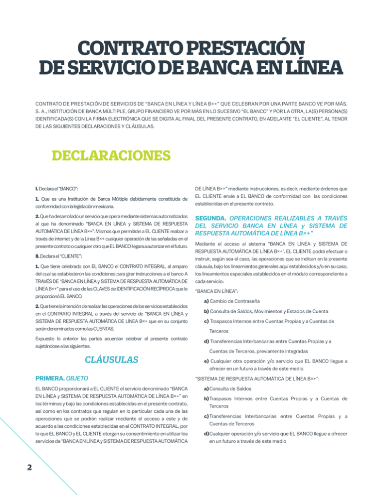 CONTRATO PRESTACIÓN DE SERVICIO DE BANCA EN LÍNEA