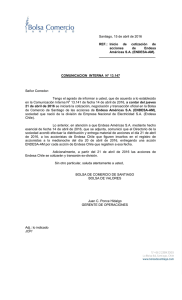 Santiago, 15 de abril de 2016 REF.: Inicio de cotización de acciones