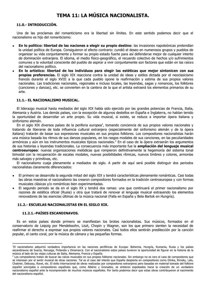 TEMA 11 LA MÚSICA NACIONALISTA.