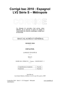 Corrigé officiel complet du bac S Espagnol LV2 2010
