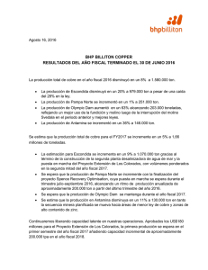 bhp billiton copper resultados del año fiscal terminado el 30 de junio