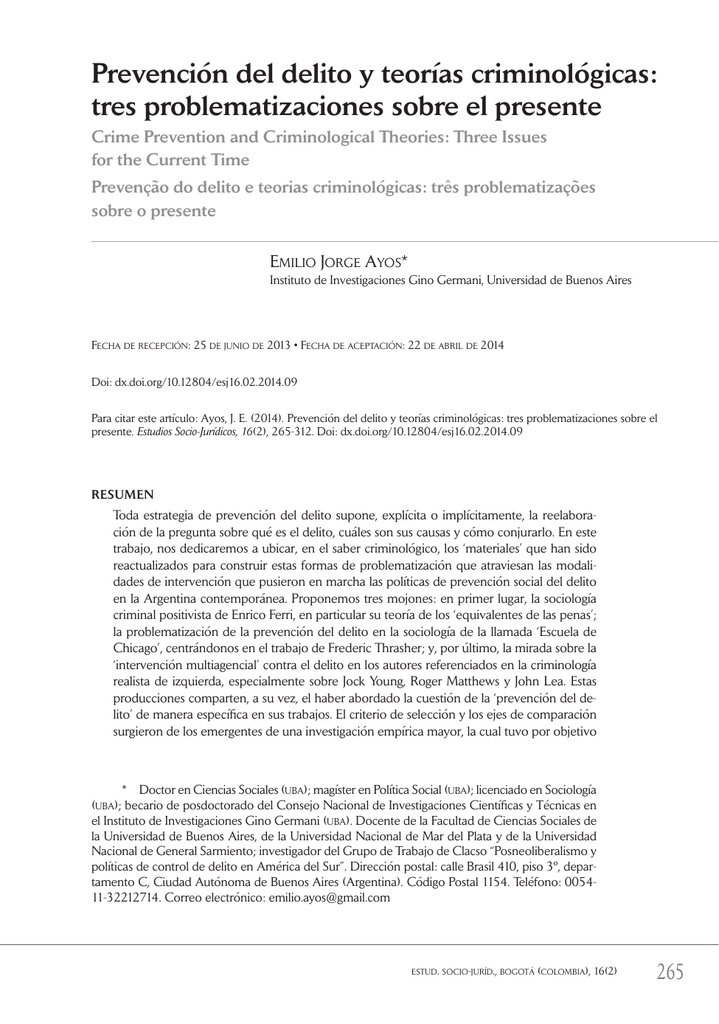 Prevención Del Delito Y Teorías Criminológicas: Tres