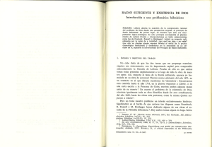 RAZON SUFICIENTE Y EXISTENCIA DE DIOS Introducción a una