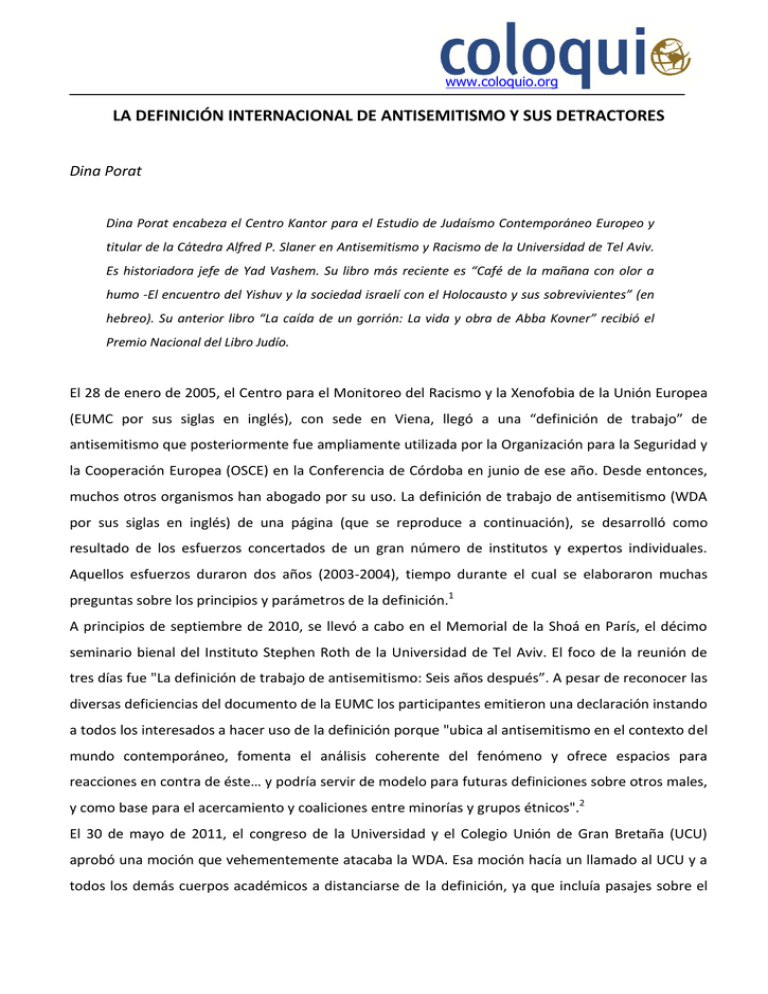 LA DEFINICI N INTERNACIONAL DE ANTISEMITISMO Y SUS