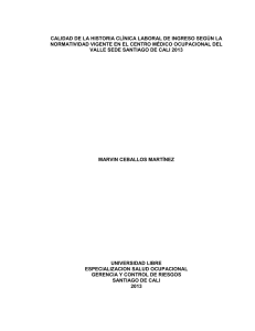 calidad de la historia clínica laboral de ingreso según la