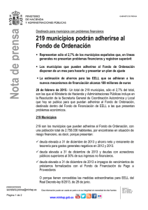 219 municipios podrán adherirse al Fondo de Ordenación