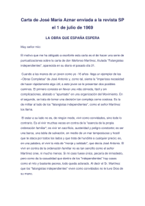 Carta de José María Aznar enviada a la revista SP el 1 de julio de