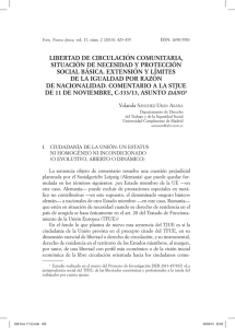 libertad de circulación comunitaria, situación de necesidad y