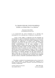 la traducción del texto filosófico: entre la literatura y la ciencia