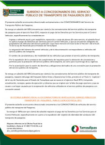 subsidio a concesionarios del servicio público de transporte de