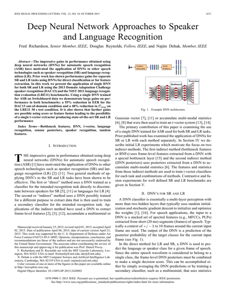 Deep Neural Network Approaches to Speaker and Language