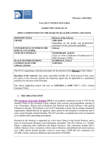 Florence, 14/01/2014 VACANCY NOTICE IUE/1/2014 coupled with