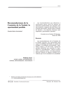Recomendaciones de la Comisi&oacute;n de la Verdad, la oportunidad