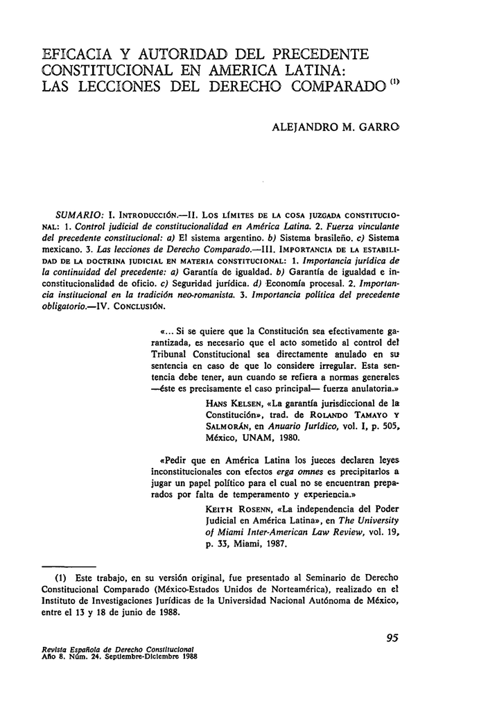 Eficacia Y Autoridad Del Precedente Constitucional En América