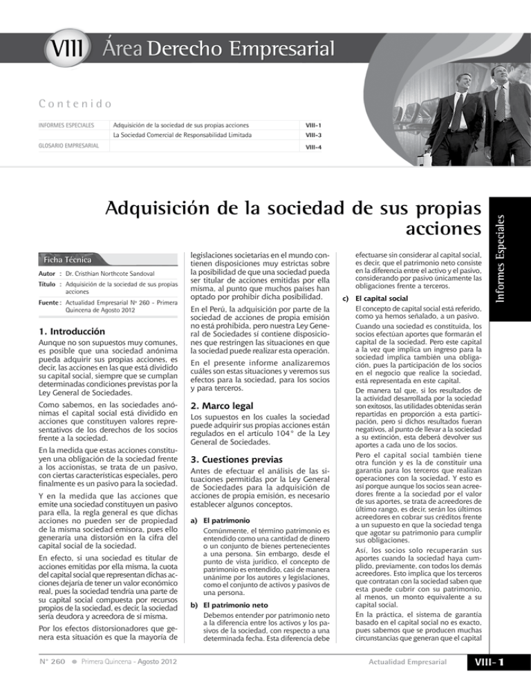 VIII Adquisici n De La Sociedad De Sus Propias Acciones