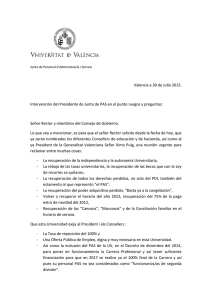 Valencia a 30 de Julio 2015. Intervención del Presidente de Junta