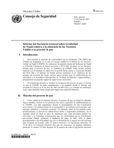 Informe del Secretario General sobre la solicitud de Nepal