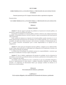 LEY N° 20.880 SOBRE PROBIDAD EN LA FUNCIÓN PÚBLICA Y