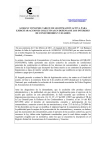 AUSBANC CONSUMO CARECE DE LEGITIMACIÓN ACTIVA PARA