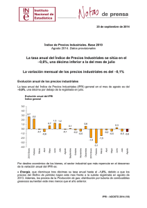 Índices de precios industriales. Datos provisionales