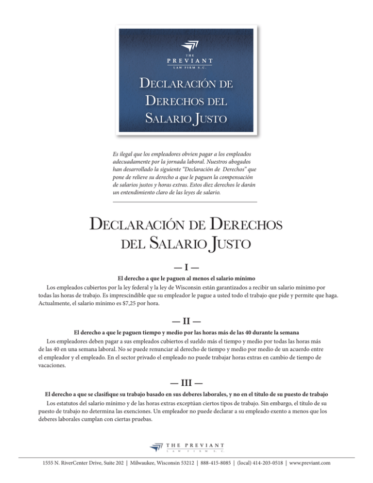 DECLARACI N DE DERECHOS DEL SALARIO JUSTO