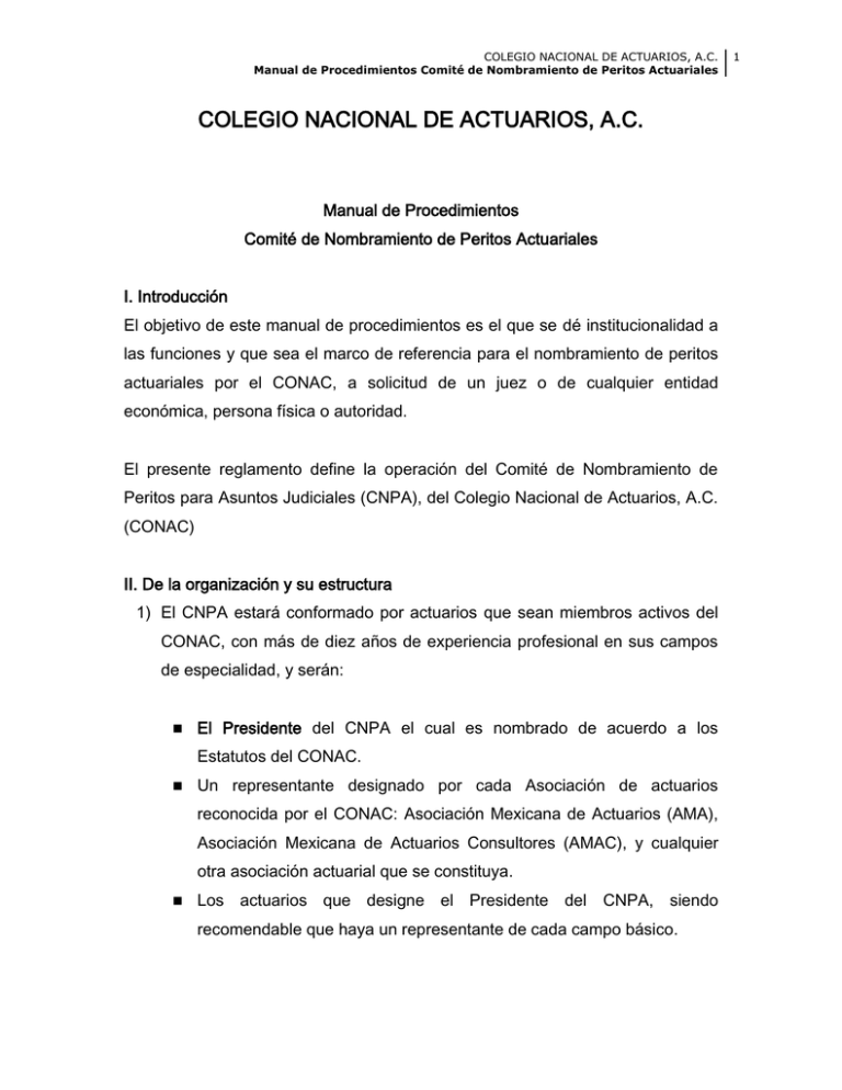 Procedimientos Del Comité De Nombramiento De Peritos Actuariales