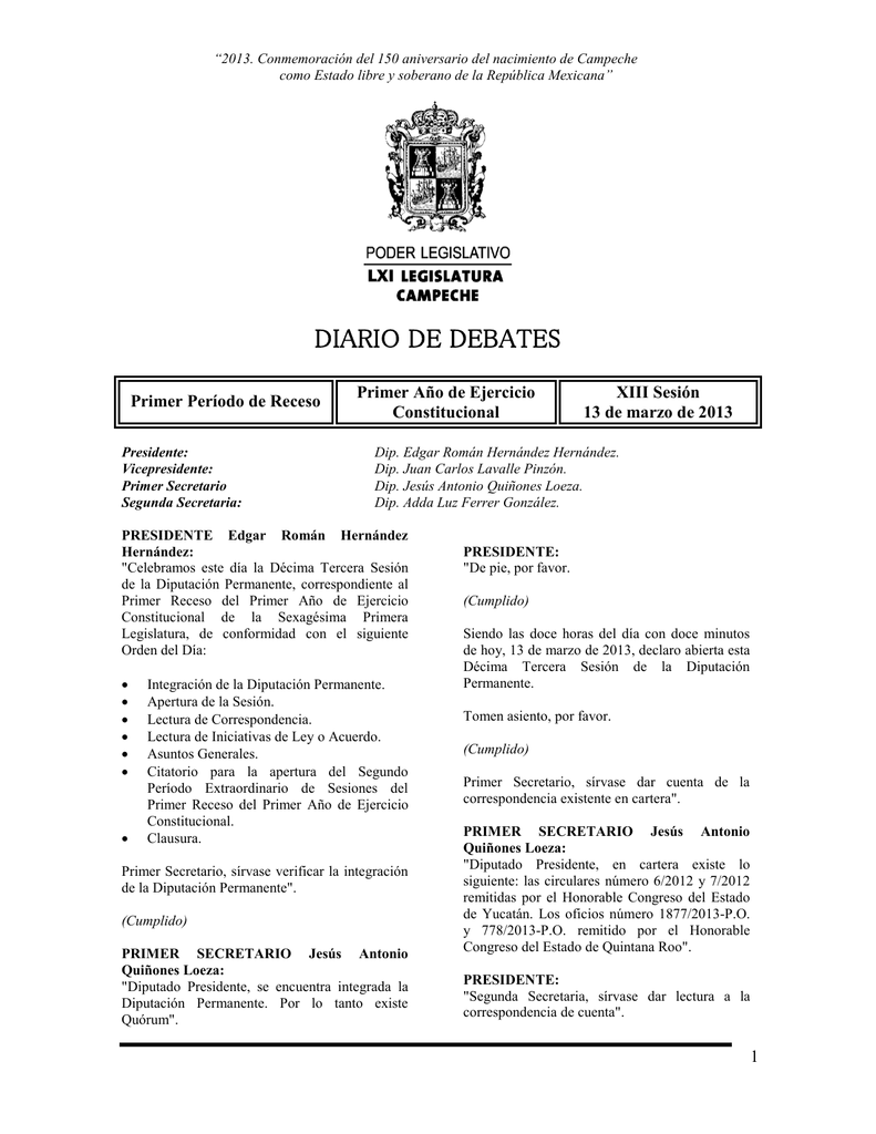 Xiii Sesion Poder Legislativo Del Estado De Campeche