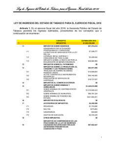 Ley de Ingresos del Estado de Tabasco, para el