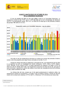 Rescumen climático mensual en la Comunidad Valenciana