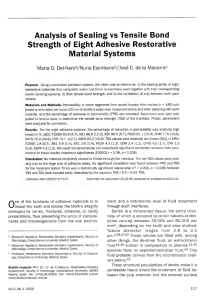 Analysis of sealing vs tensile bond strength of eight adheisve