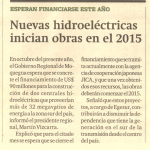 Nuevas hidroeléctricas inician obras en el 2015