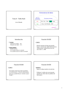 Tema 8: Tabla Hash Estructuras de datos Introducción Función