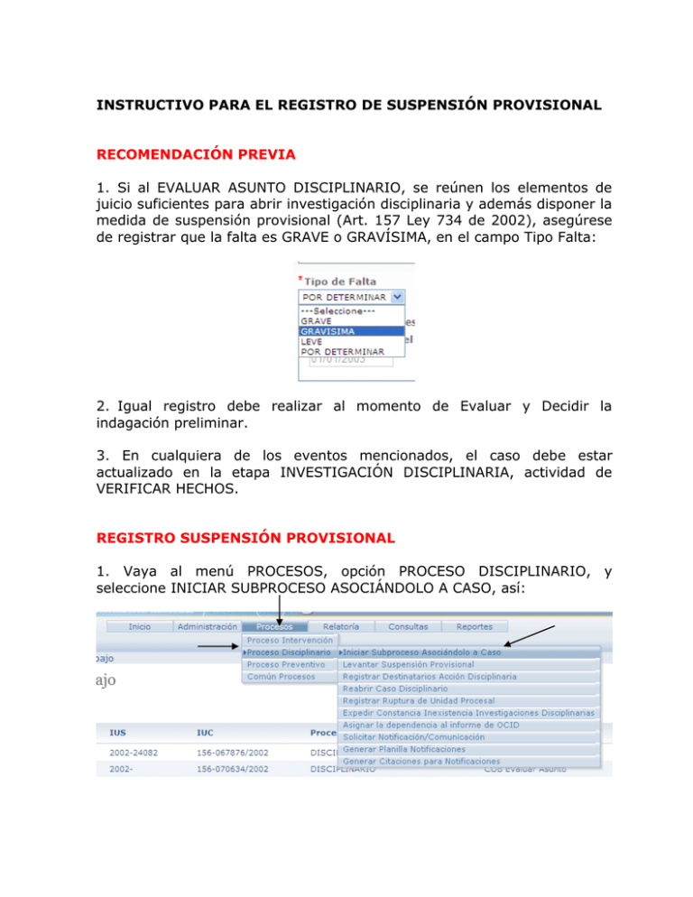 Suspensión Provisional