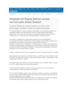 Hospitales de Bogotá habrían cerrado servicios para sanear finanzas