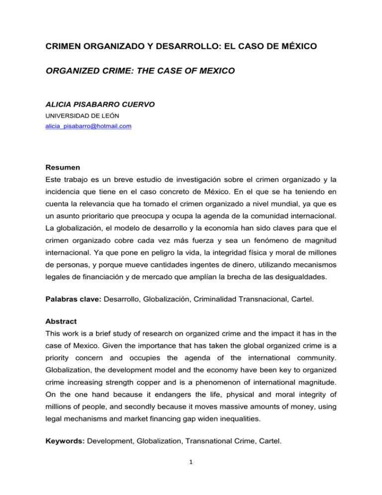 Crimen organizado y desarrollo: el caso de México.