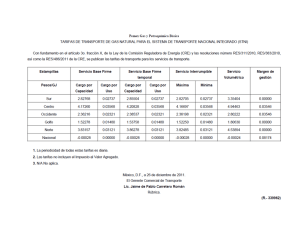 tarifas de transporte de gas natural