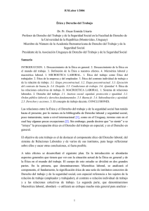 Ética y Derecho del Trabajo Dr. Pr. Oscar Ermida Uriarte Profesor de