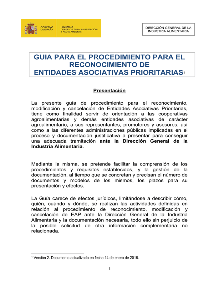 Guía para el reconocimiento de las Entidades Asociativas Prioritarias