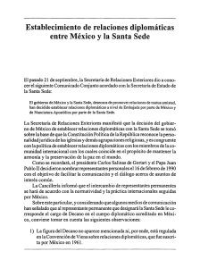 Establecimiento de relaciones diplomáticas entre México y la Santa