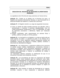 Jujuy LEY 5.273 CREACION DEL REGISTRO DE DEUDORES