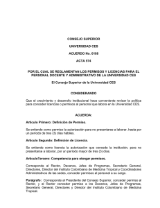 Acuerdo 0188 REGLAMENTAN LOS PERMISOS Y LICENCIAS