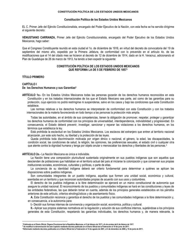 Constitución Política de los Estados Unidos Mexicanos