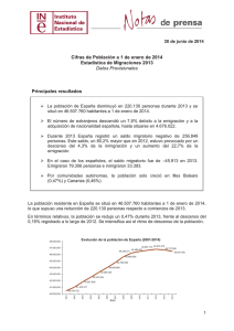 Estadística de Migraciones 2013 - Instituto Nacional de Estadistica.