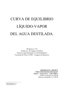 Curva de equilibrio líquido-vapor del agua destilada