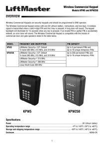 0137534 Wireless Commercial Keypad Models KPW5