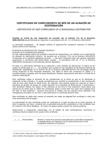 Formato de certificación de entidades de distribución Español/Inglés