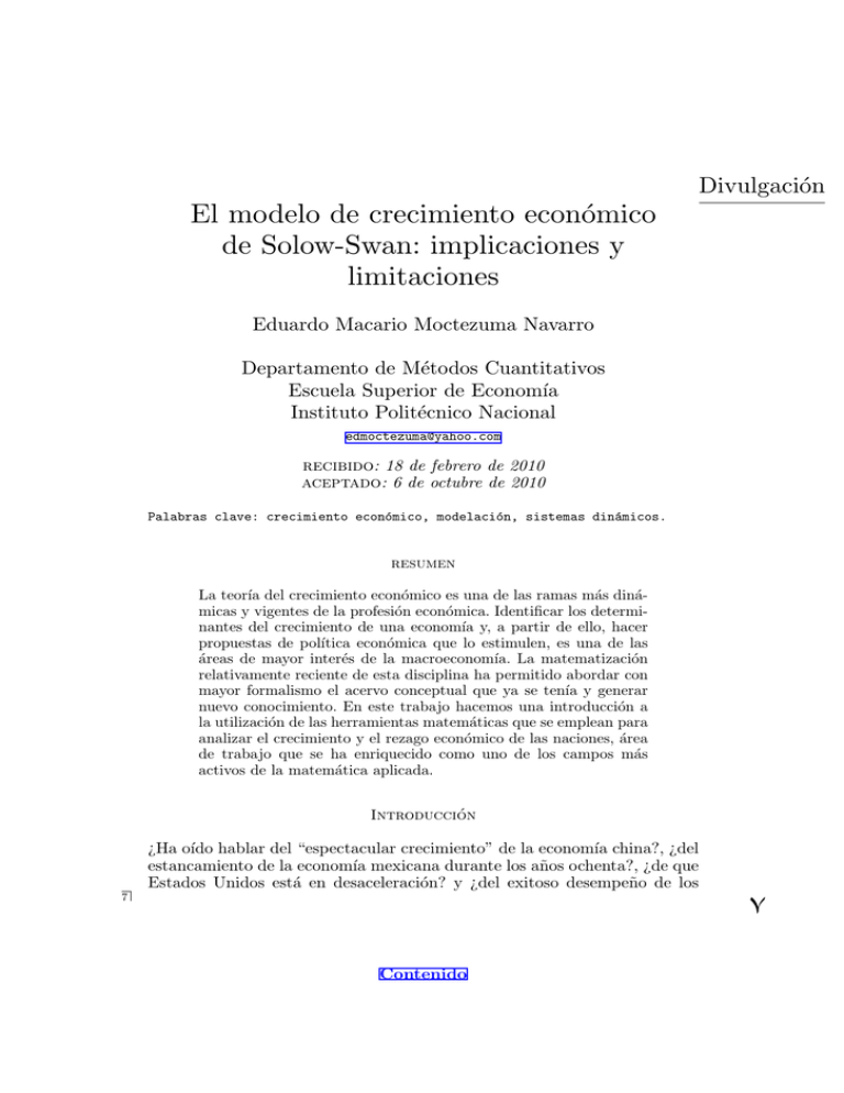 El Modelo De Crecimiento Económico De Solow